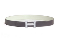 HERMES Double-Sided H-Line Smooth Buckle Leather Belts Men's Gray Width: 3.2CM
