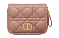 DIOR Caro Soft Calfskin Card Holder Wallet Women's Nude Pink