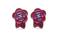 CHANEL Gold-Plated Stud Earrings Women's Red