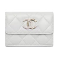 CHANEL Lambskin Wallet Women's Light Gray