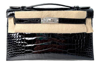 HERMES Kelly Crocodile Leather Kelly Bag Handbags Mini Women's Noir Black