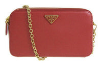 PRADA Cross-Stitch Leather Wallets Shoulder Bag Crossbody Bag Regular Women's Red