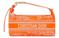DIOR Embroidery Lunch Box Bag Handheld Handbag Medium Size Women's Fluorescent Orange