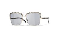 CHANEL Metal Lambskin Rectangular Sunglasses Women's Black