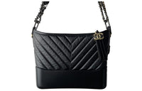CHANEL Gabrielle Smooth Calf Leather Hobo Bag Shoulder Bag Crossbody Bag Women's Black