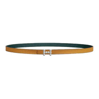 HERMES Palladium Plated Leather Belts Unisex Sesame/Green Sesame Width 1.3cm