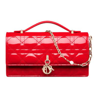 DIOR Patent Leather Patchwork Cow Leather Shoulder Bag Crossbody Bag Handbag Mini Women's Bright Red