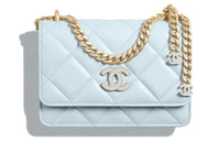CHANEL Lambskin Crossbody Bag Clutch Small Size Women's Light Blue Baby Blue