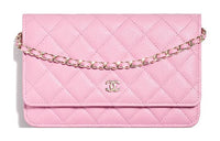 CHANEL Grain Cow Leather Wallet Crossbody Bag Shoulder Bag Women's Pink