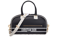 DIOR Smooth Calf Leather Bowling Bag, Gym Bag, One Shoulder Handbag Women's Blue