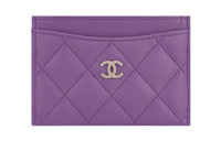 CHANEL Grained Shiny Calfskin Card Holder Regular Women's Purple