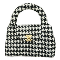 CHANEL Woolen Handbag Women's Black & White