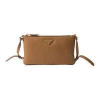 PRADA Leather Clutch Shoulder Bag Women's Caramel