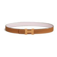 HERMES Calfskin Gold-Plated Leather Belts Women's Brown/Pink Width 2.4CM