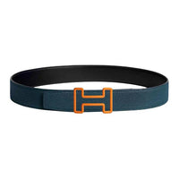 HERMES Leather Leather Belts Unisex Black/Prussian Blue Width: 3.8cm