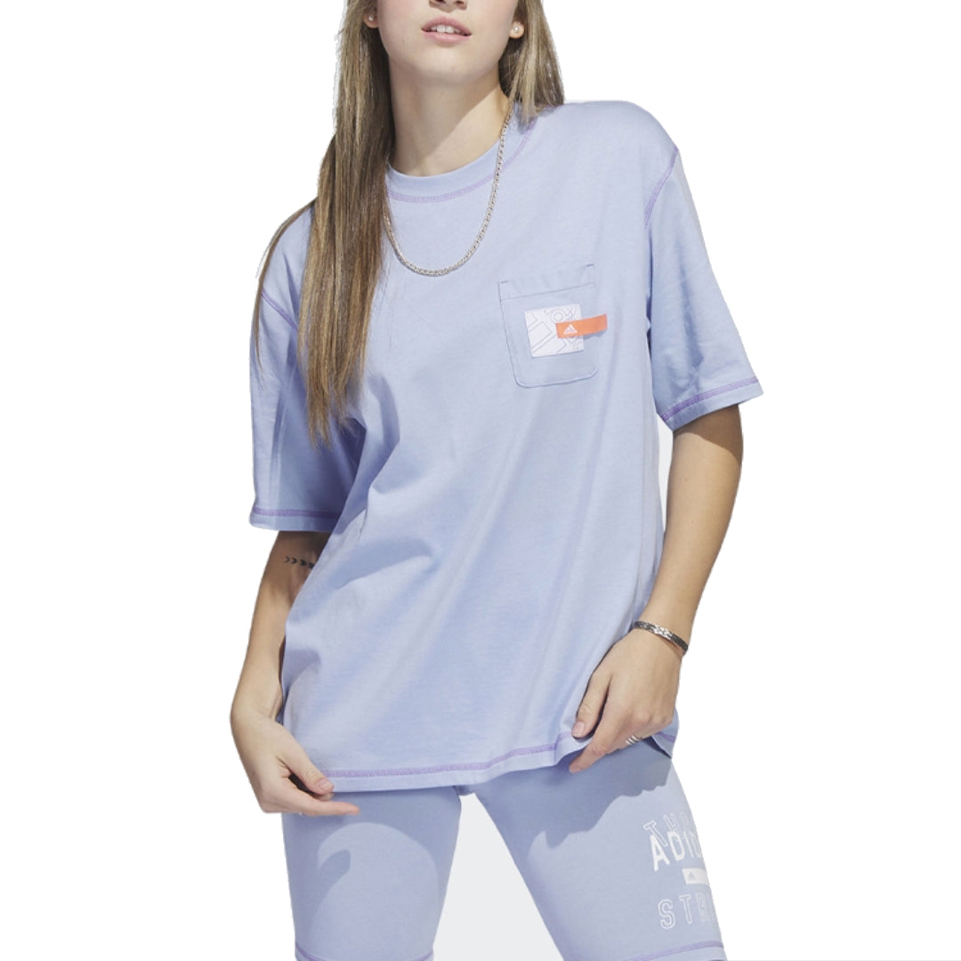 (WMNS) adidas Sport Statement Boyfriend Pocket T-Shirt Asia Sizing 'Blue' IC1633