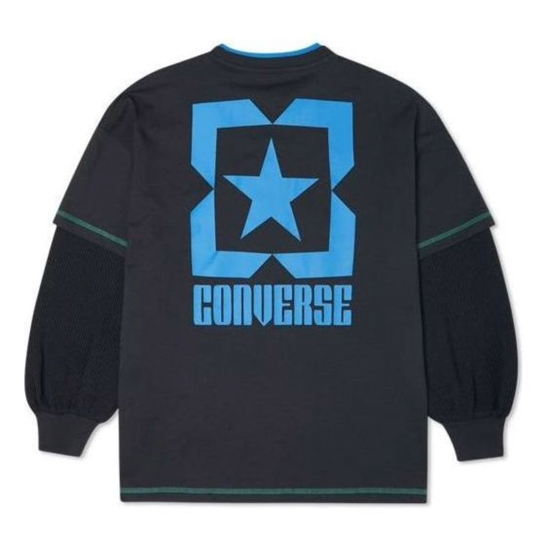 Converse Logo Printed Sweater Asia Sizing 'Black Blue' 10022261-A01
