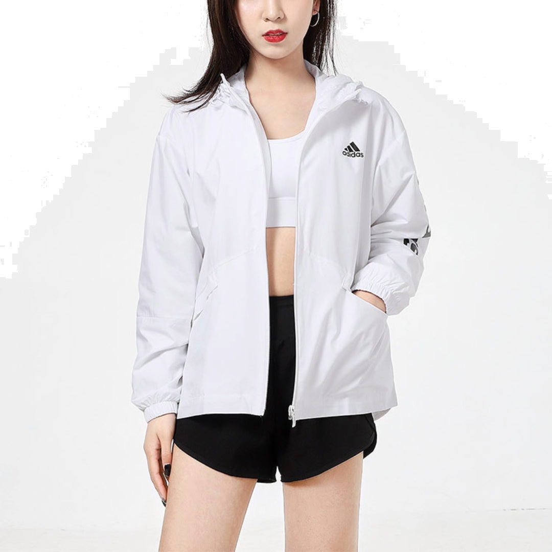 (WMNS) adidas Essentials Oversize Logo Windbreaker Asia Sizing 'White Black' GL0647