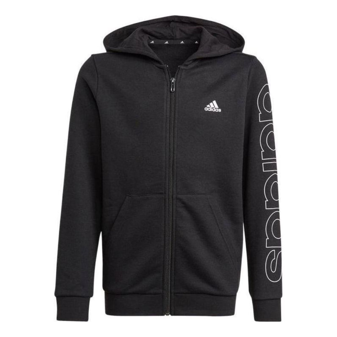 (GS) adidas Essentials Hoodie Asia Sizing 'Black White' GN4041