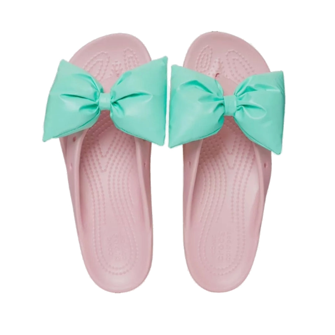 (WMNS) Crocs Classic Platform Bow Flip Flops 'Pink Teal' 210182-606