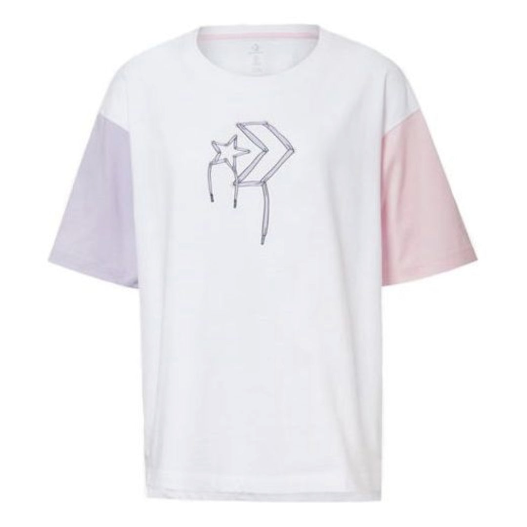 (WMNS) Converse Logo Printed T-Shirt Asia Sizing 'White Pink' 10020854-A01