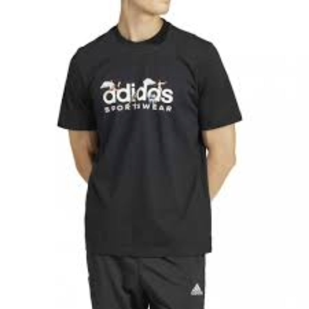 adidas Landscape Sportswear Graphic T-Shirt Asia Sizing 'Black White' IS2863