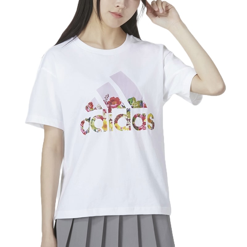 (WMNS) adidas Flower Graphic T-Shirt Asia Sizing 'White Pink' HN7753