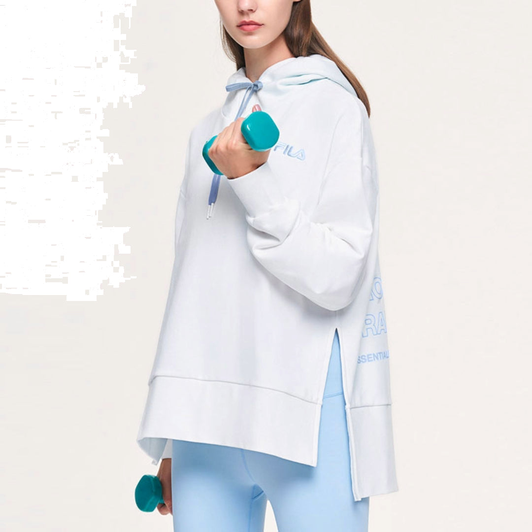 (WMNS) FILA Athletics Split Hem Asymmetric Hoodie 'White Blue' A11W111242F-WT