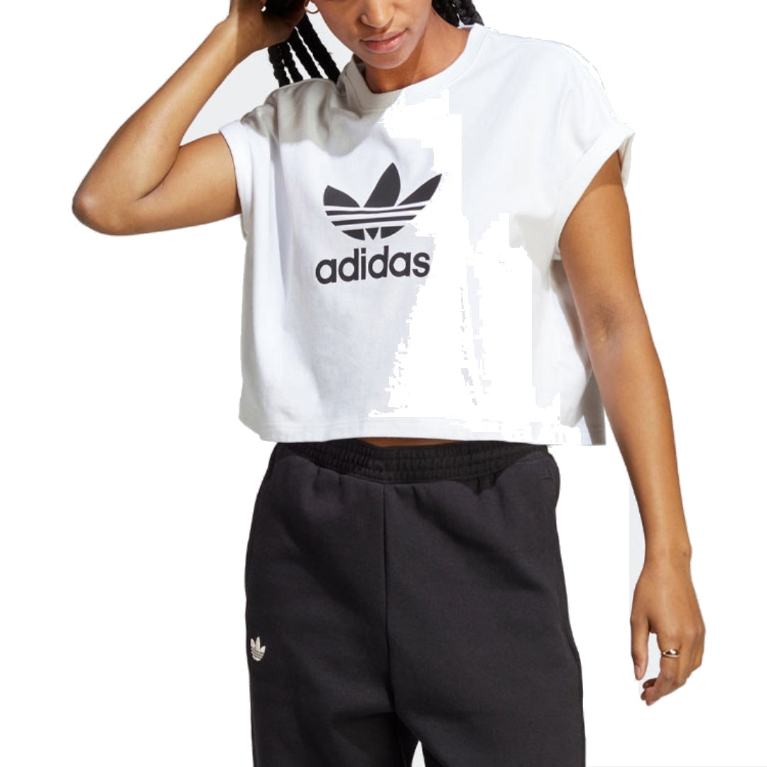 (WMNS) adidas Adicolor Classics Short Trefoil T-Shirt Asia Sizing 'White Black' IC5467