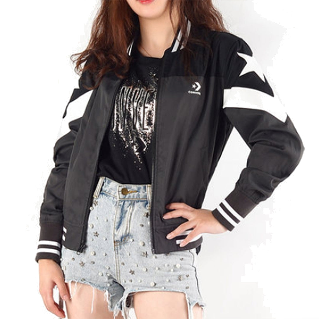 (WMNS) Converse Non-Padded Baseball Bomber Asia Sizing 'Grey White Black' 10017460-A02