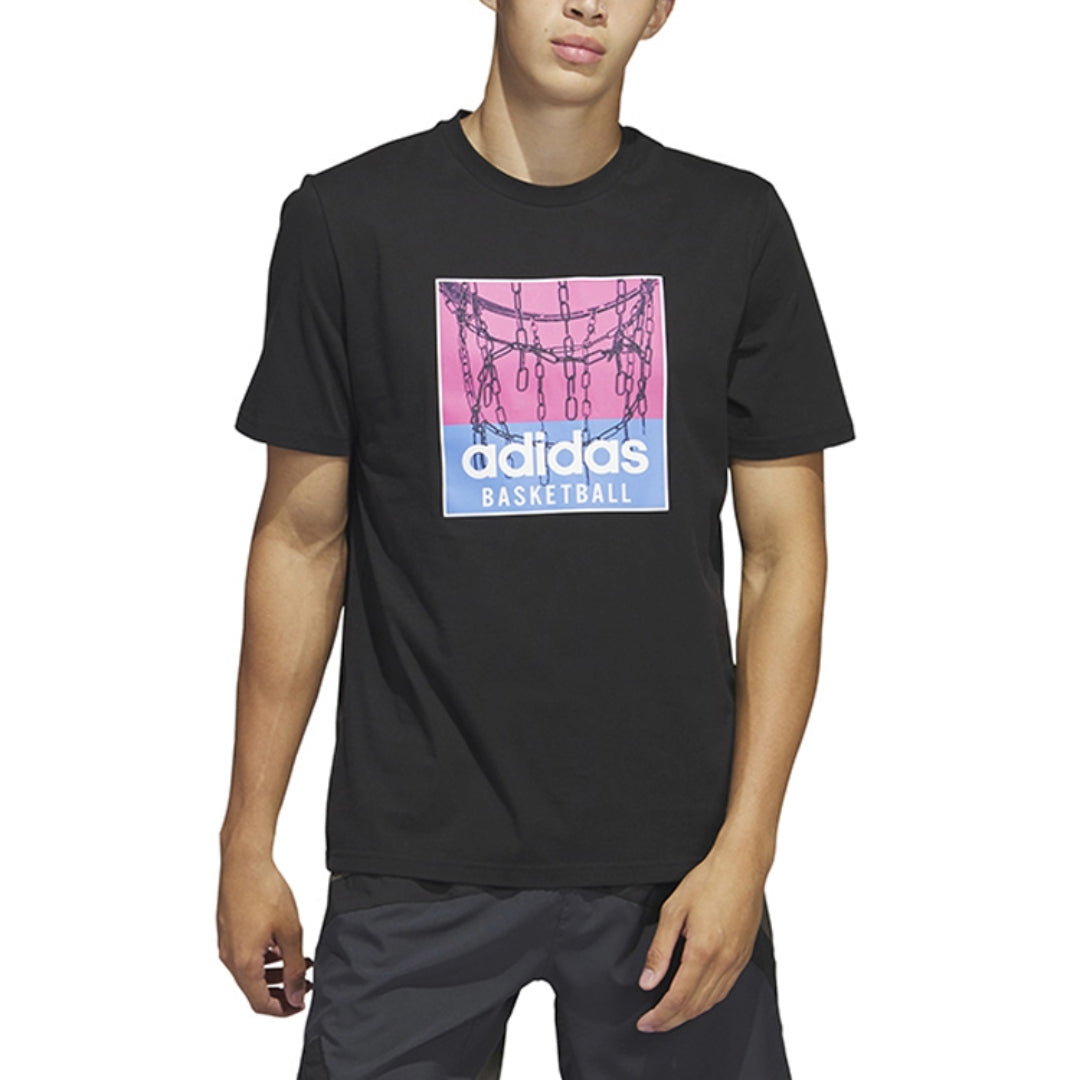 adidas Chain Net Basketball Graphic T-Shirt Asia Sizing 'Black Pink Blue' IC1862