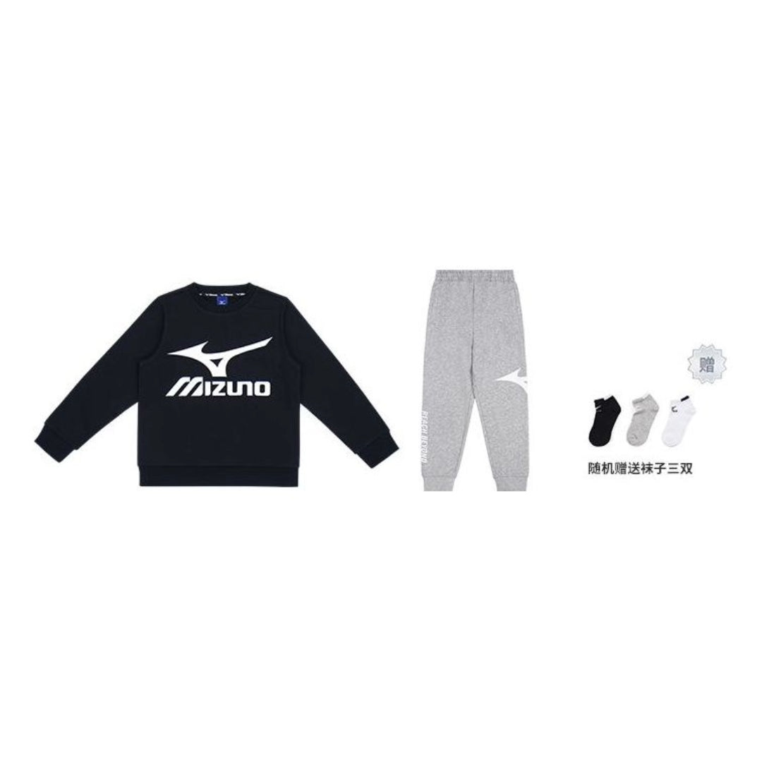 (GS) Mizuno Solid Color Letter Print Sweatshirt Set 'Black Grey' 32CF3917-TZ