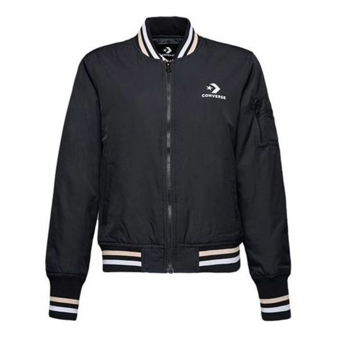 (WMNS) Converse Baseball Jacket Asia Sizing 'Black White' 10017469-A01