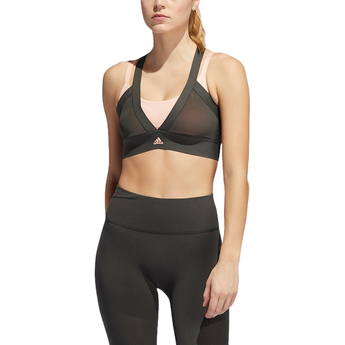 (WMNS) adidas All Me Layered Sports Bra Asia Sizing 'Green Pink' DZ6089