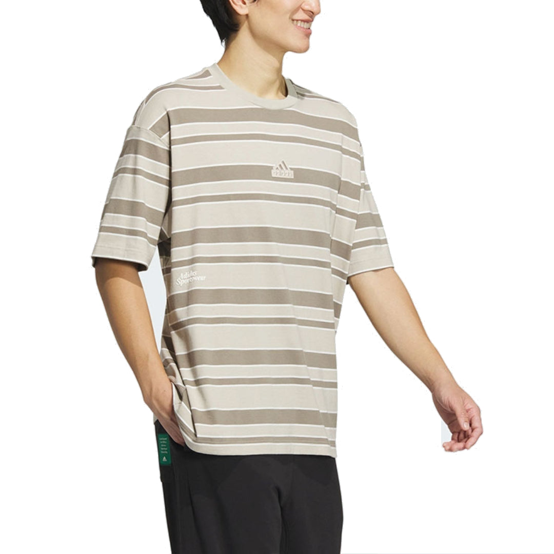 adidas Sportswear FL Stripe T-Shirt Asia Sizing 'Tan Olive Green' IT3928