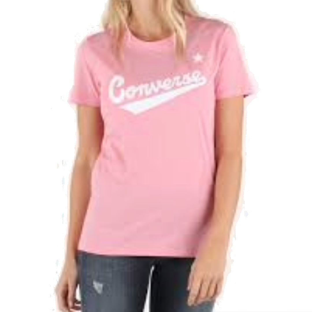 (WMNS) Converse Center Front Logo T-Shirt Asia Sizing 'Pink White' 10018268-A02