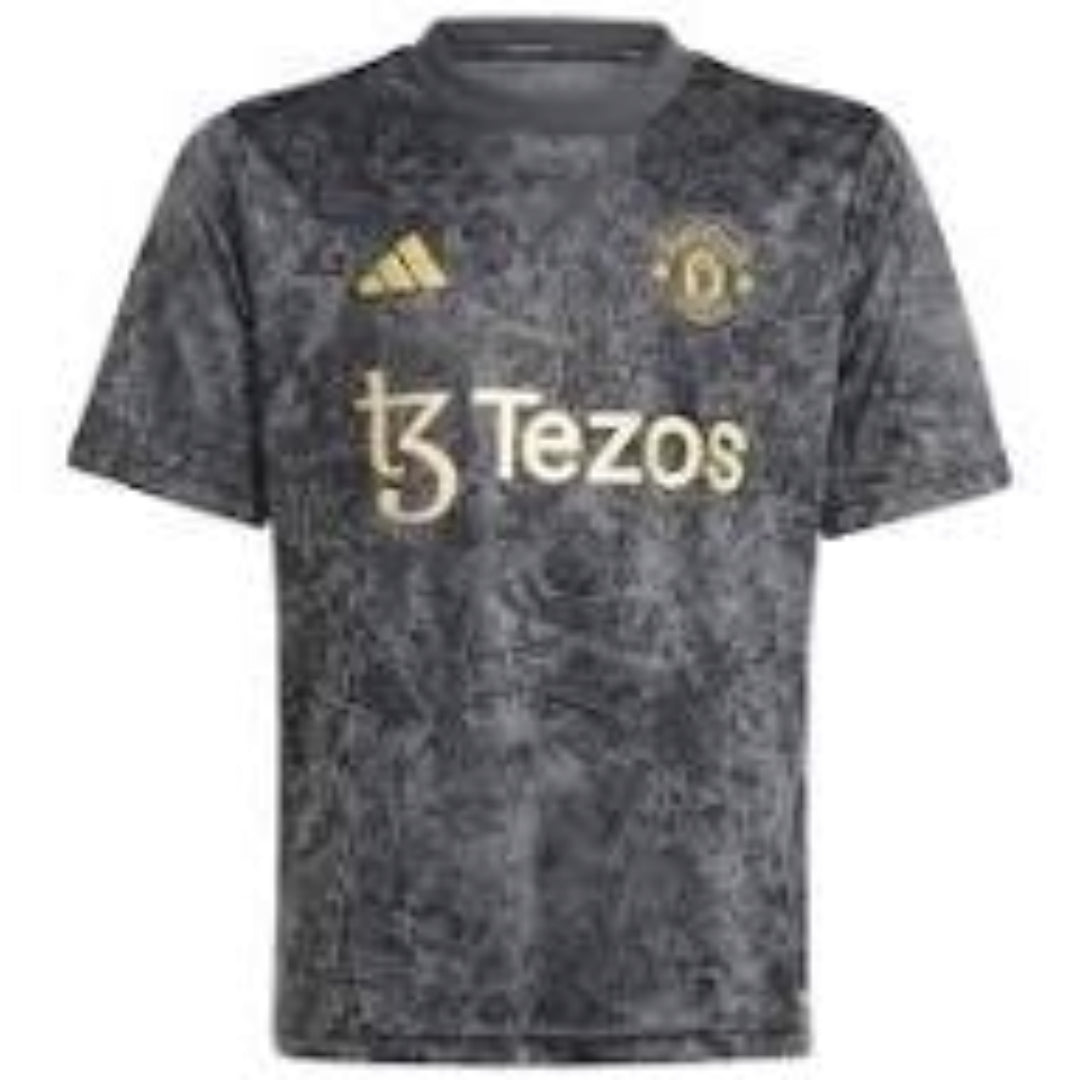(GS) adidas Manchester United Stone Roses Pre-Match Jersey Asia Sizing 'Black Gold' IQ1565