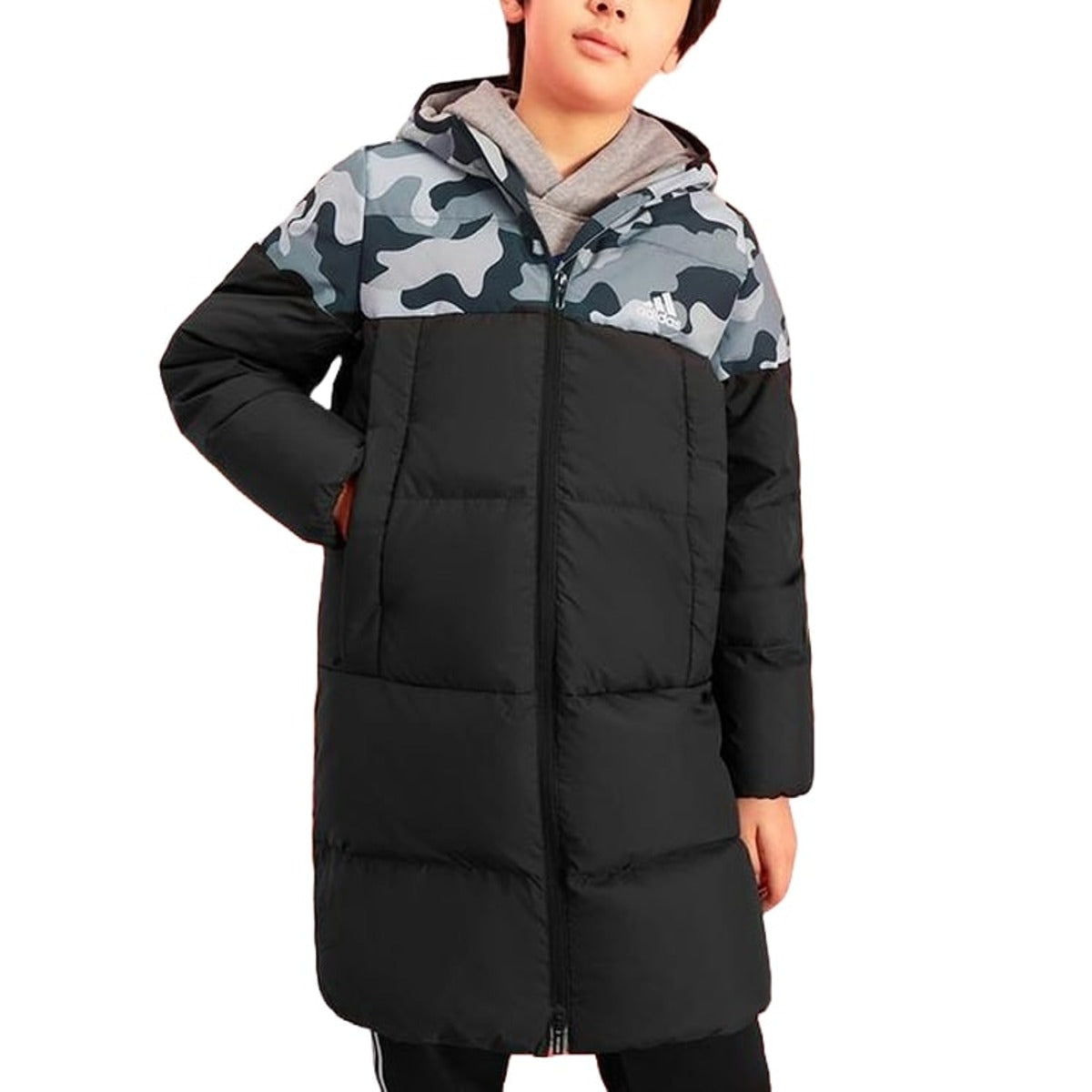 (GS) adidas Elongated Down Jacket Asia Sizing 'Black White' H45019