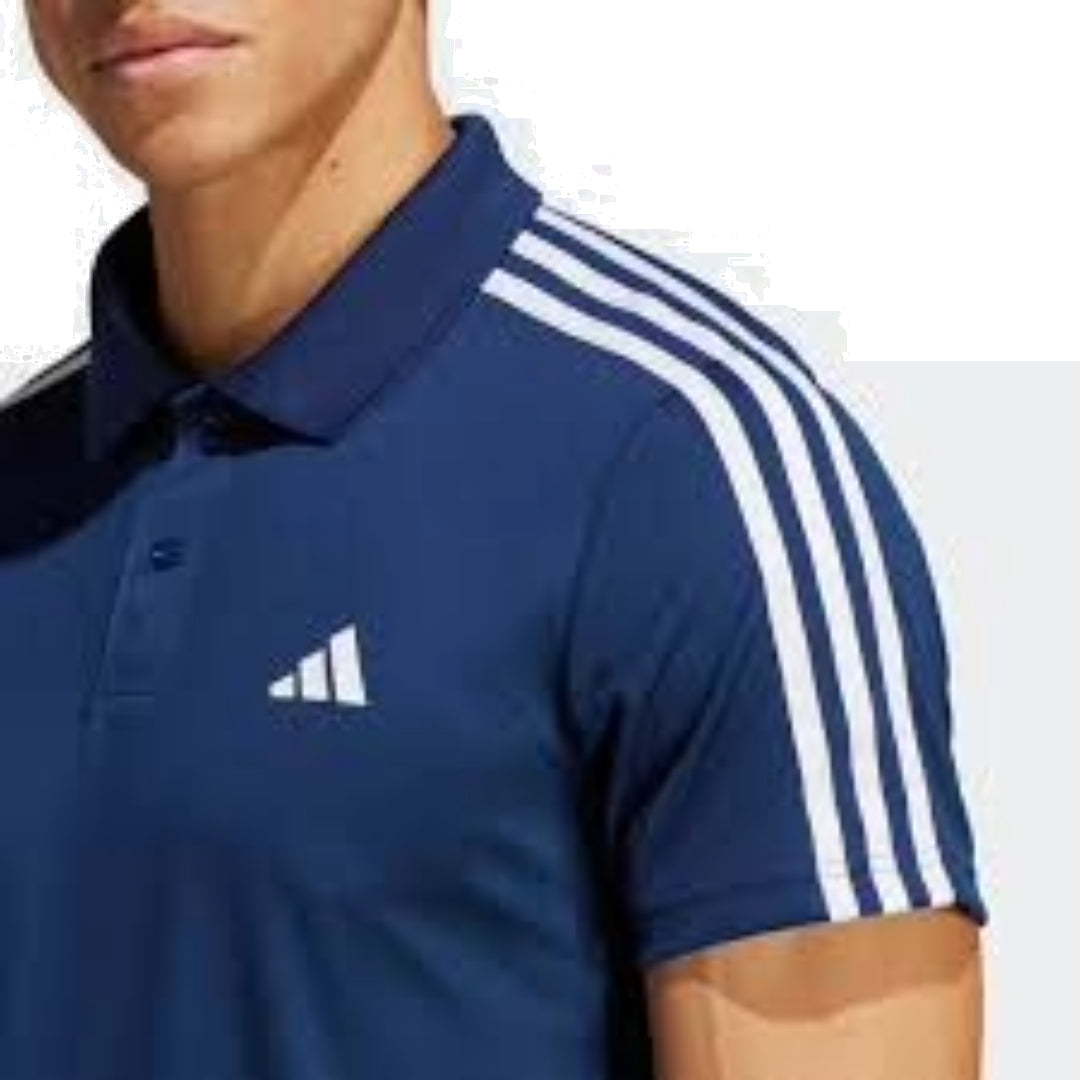 adidas Train Essentials Piqu 3-Stripes Training Polo Shirt Asia Sizing 'Navy White' IB8108