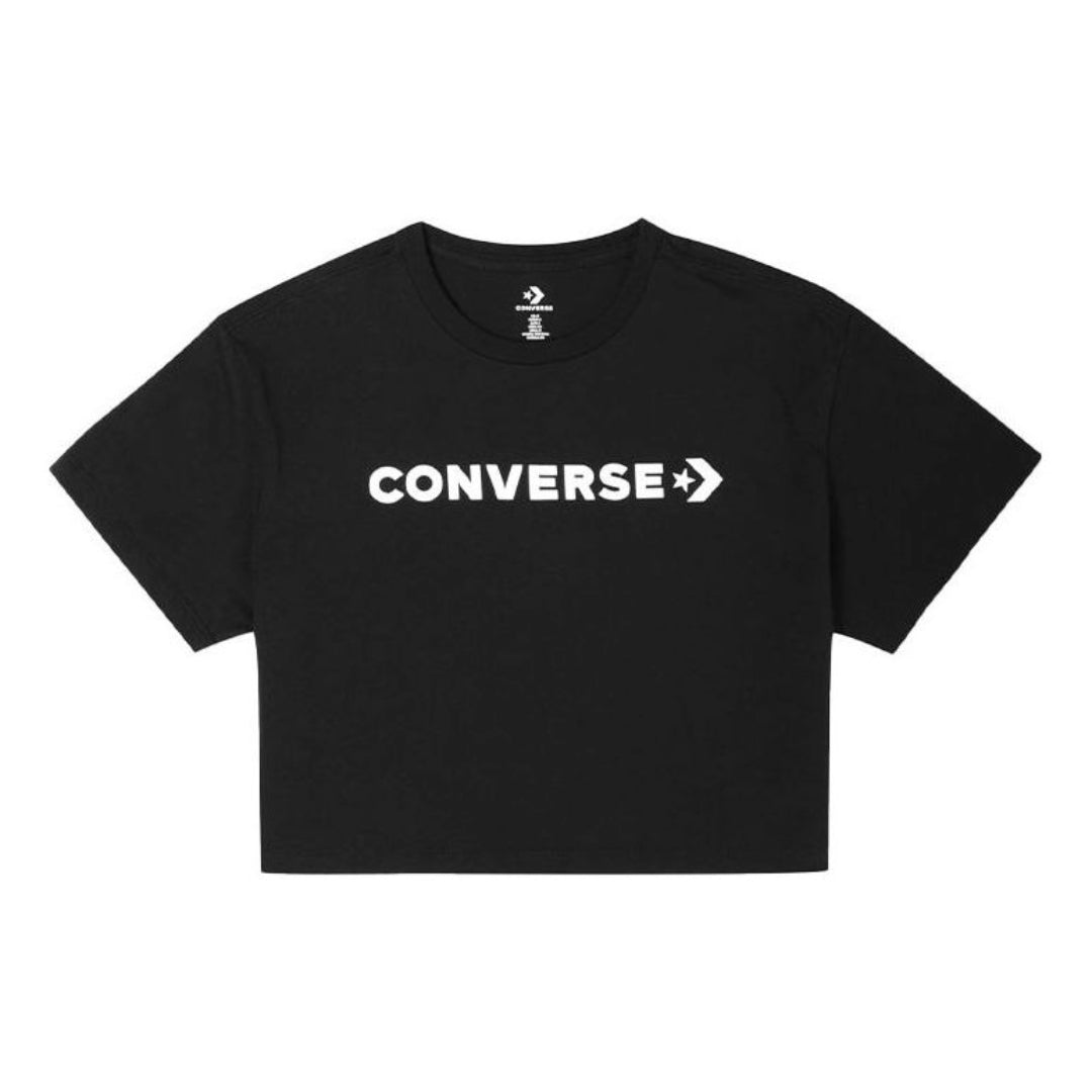 (WMNS) Converse Puff Wordmark T-Shirt Asia Sizing 'Black White' 10021656-A02