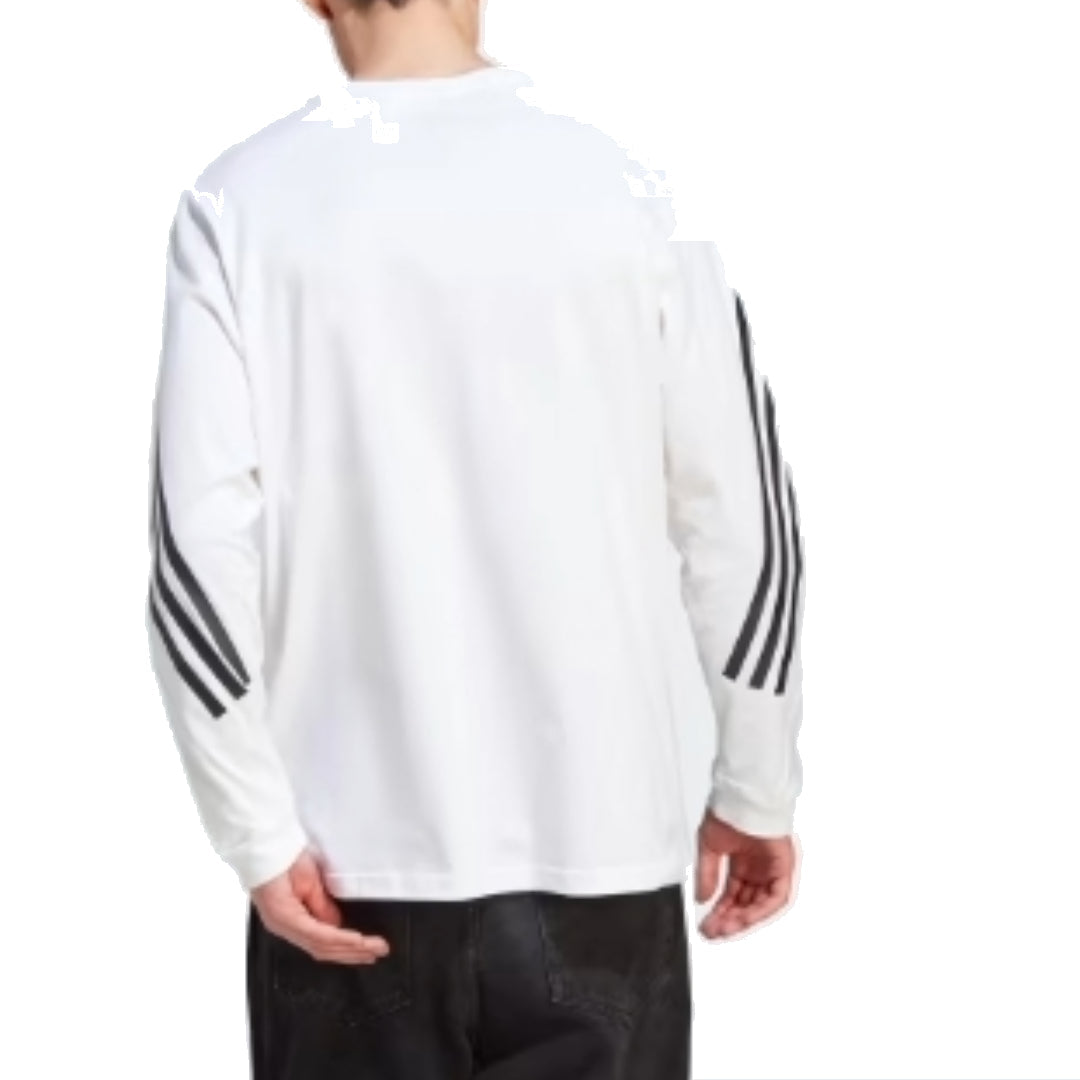 adidas 圆领套头条纹印花长袖T恤 男款 白色 IJ6388