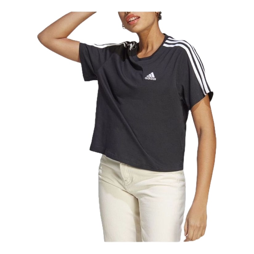 (WMNS) adidas Essentials 3-Stripes Single Jersey Crop Top Asia Sizing 'Black White' HR4913
