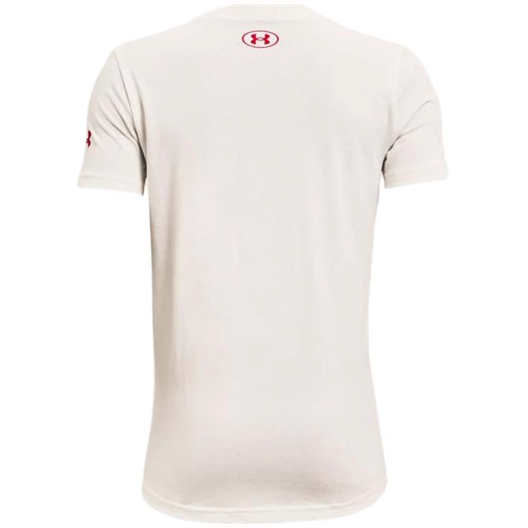 (GS) Under Armour Project Rock Iron Paradise T-Shirt 'White Red' 1361867-112