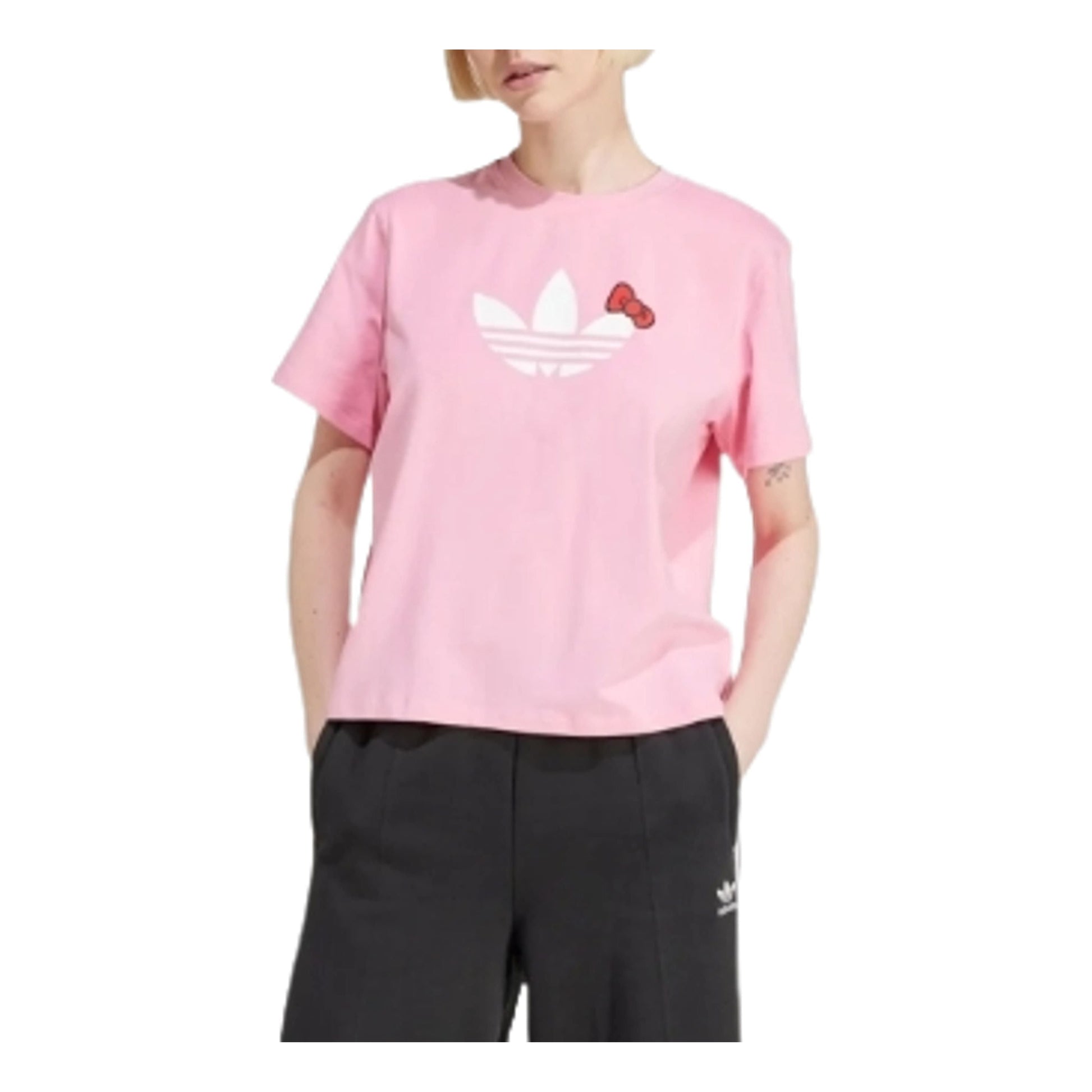 (WMNS) adidas x Hello Kitty Trefoil T-Shirt Asia Sizing 'Pink' IX7882