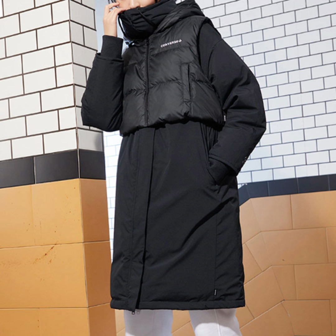 (WMNS) Converse Convertible Long Down Jacket Asia Sizing 'Black' 10021982-A02