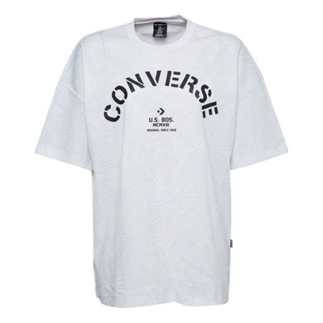 (WMNS) Converse Areca Palm Mesh Boxy T-Shirt Asia Sizing 'White Black' 10008467-A04