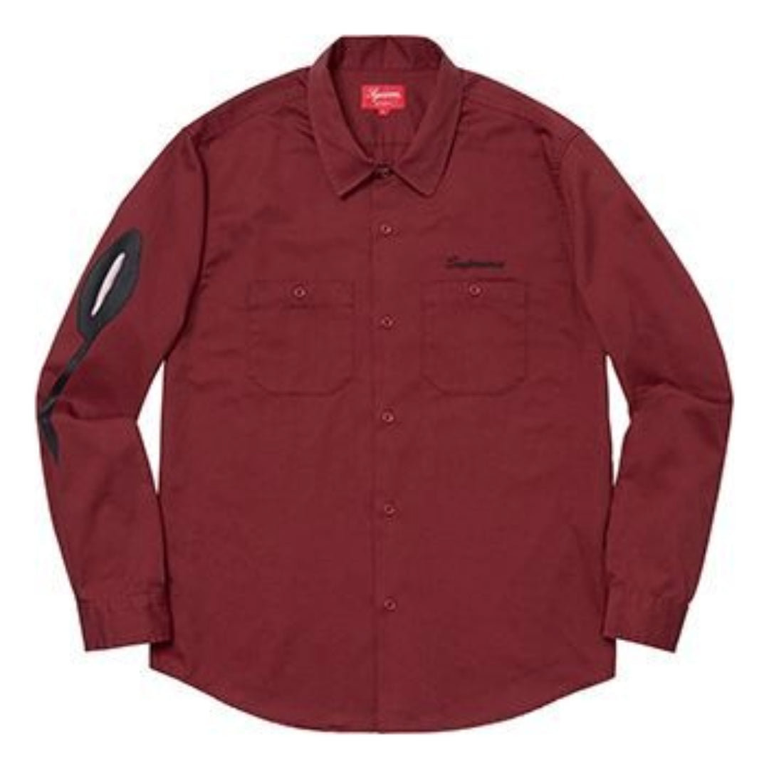 Supreme Rose L/S Work Shirt 'Burgundy Black' SUP-FW18-102