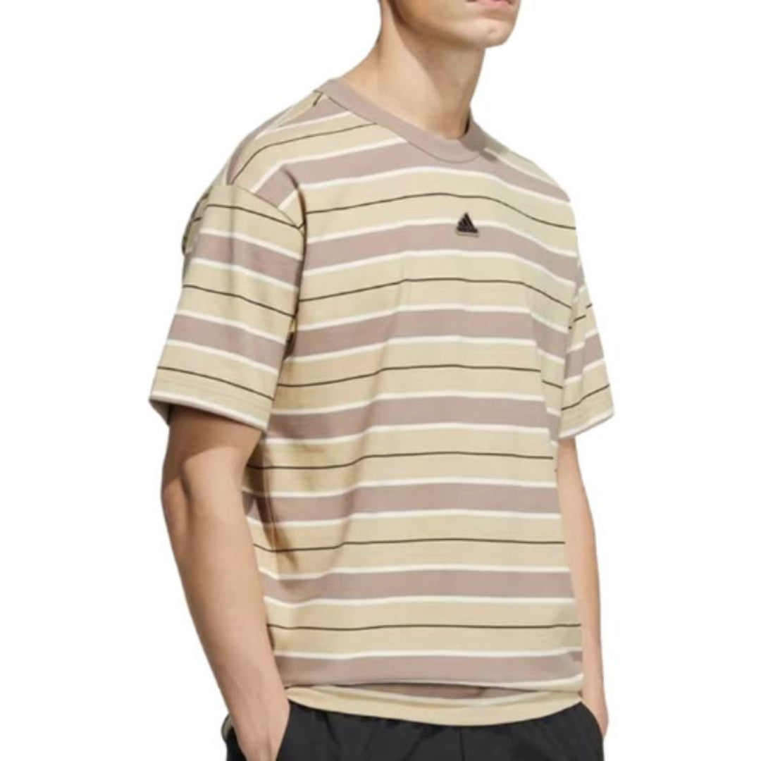 adidas Striped Logo Print Casual T-Shirt 'Tan' HS4383