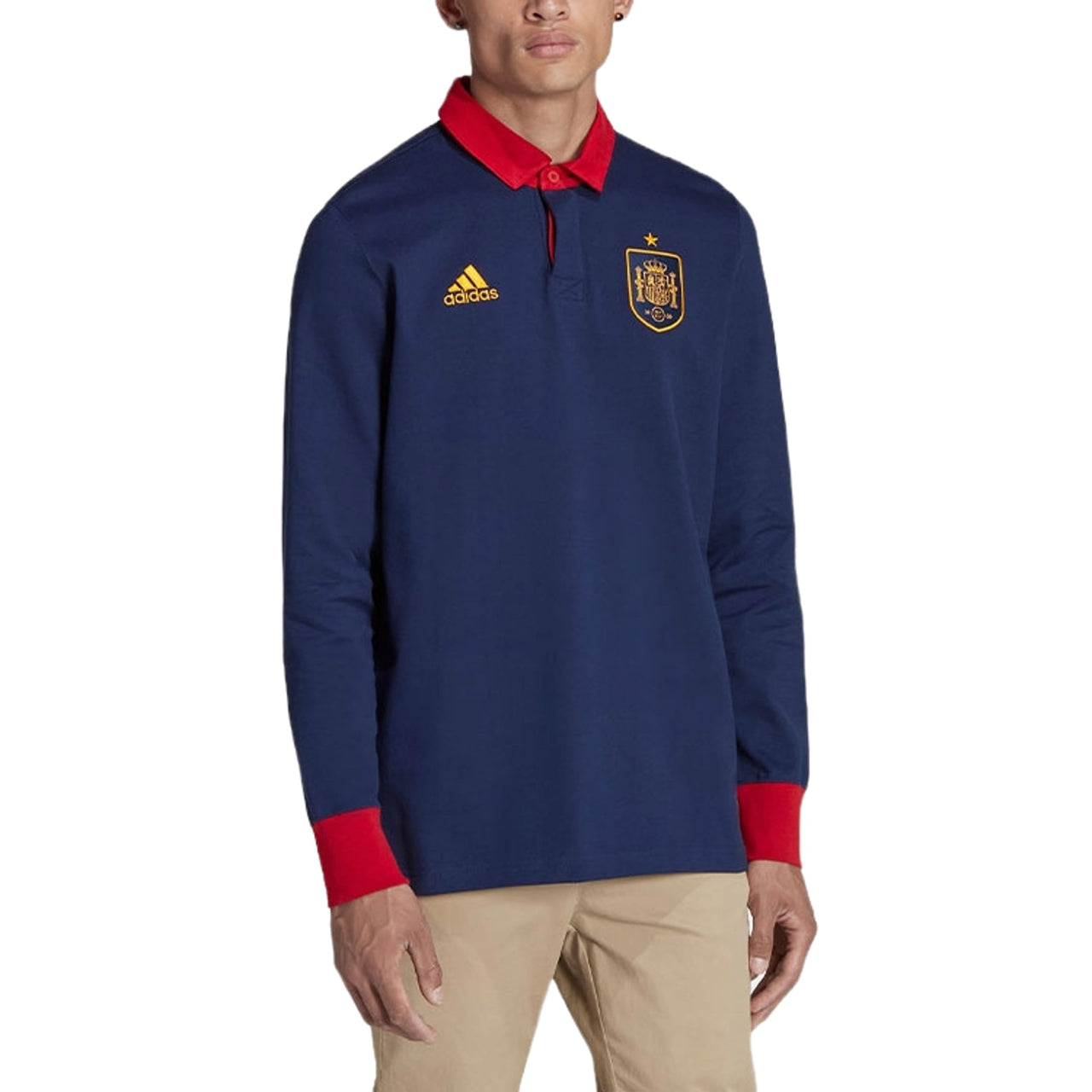 adidas Spain Long Sleeves Polo Shirt Asia Sizing 'Navy Red' HE8897