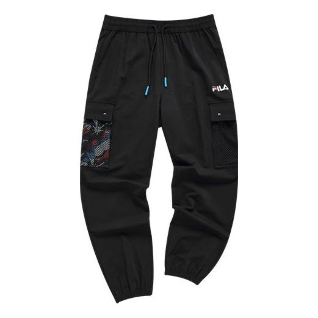FILA FUSION Fun Pocket Patchwork Woven Utility Casual Pants 'Black' T11M135804F-BK